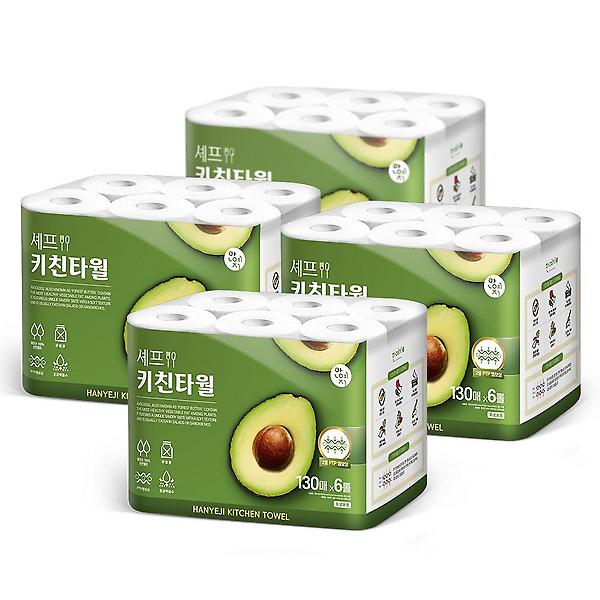  천연펄프 셰프 키친타올 130매 6롤 4팩