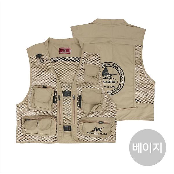  싸파 더블킬 여름용 메쉬 조끼 베이지 낚시 등산