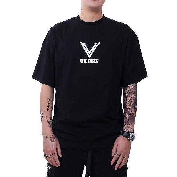  베나스 프론트 포인트 반팔 티셔츠 블랙 루즈핏