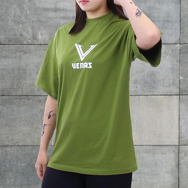  베나스 프론트 포인트 반팔 티셔츠 카키 S 루즈핏