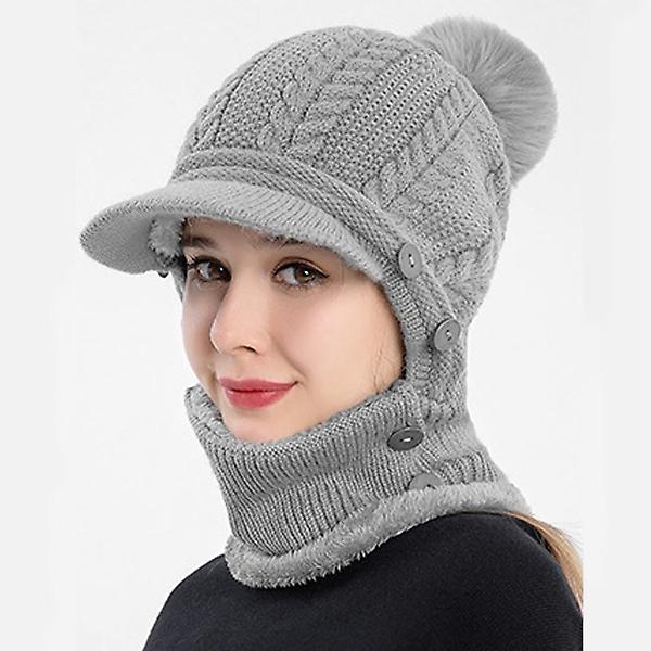  니트 넥워머 방울 챙모자(그레이) (여성용)