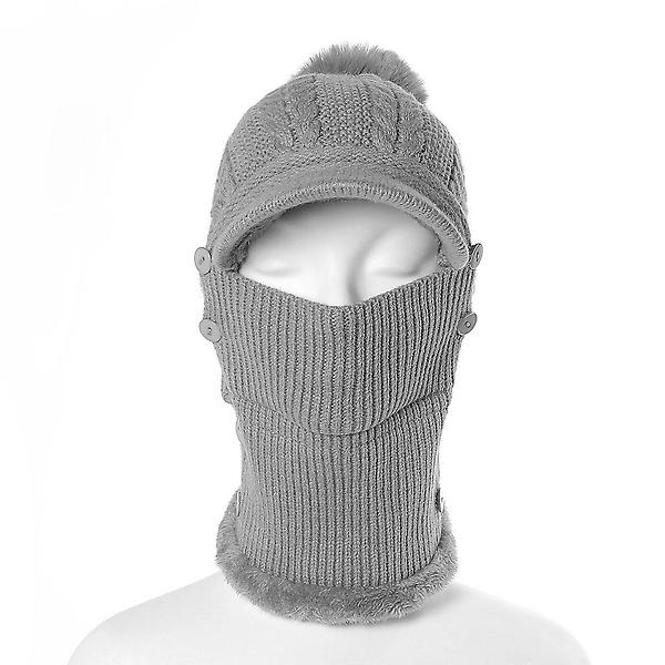  니트 넥워머 방울 챙모자(그레이) (여성용)