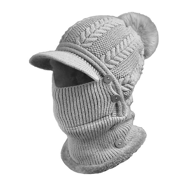  니트 넥워머 방울 챙모자(그레이) (여성용)