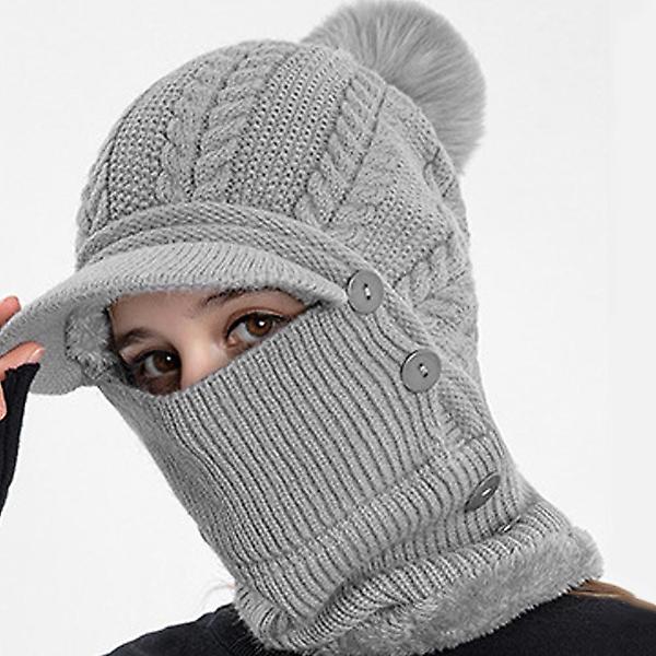  니트 넥워머 방울 챙모자(그레이) (여성용)