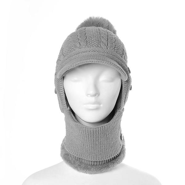  니트 넥워머 방울 챙모자(그레이) (여성용)