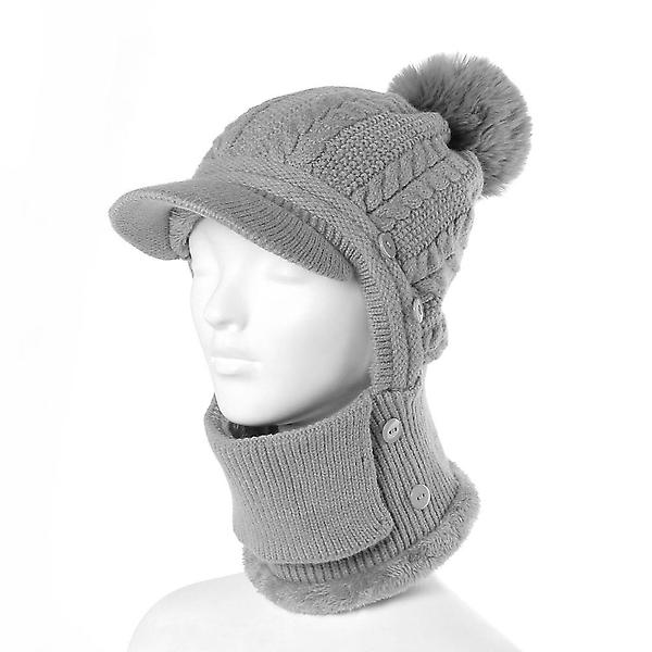  니트 넥워머 방울 챙모자(그레이) (여성용)