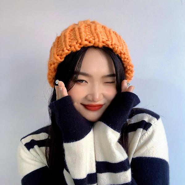  엠아이 꽈배기 니트 비니(오렌지)