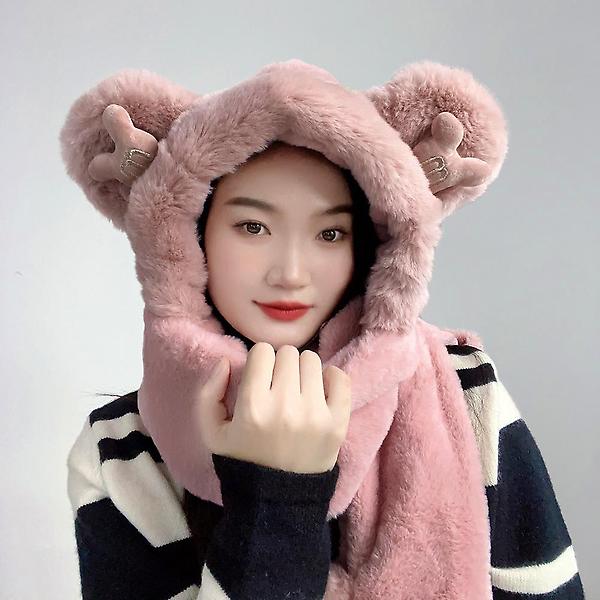  큐티베어 일체형 후드 머플러(핑크)