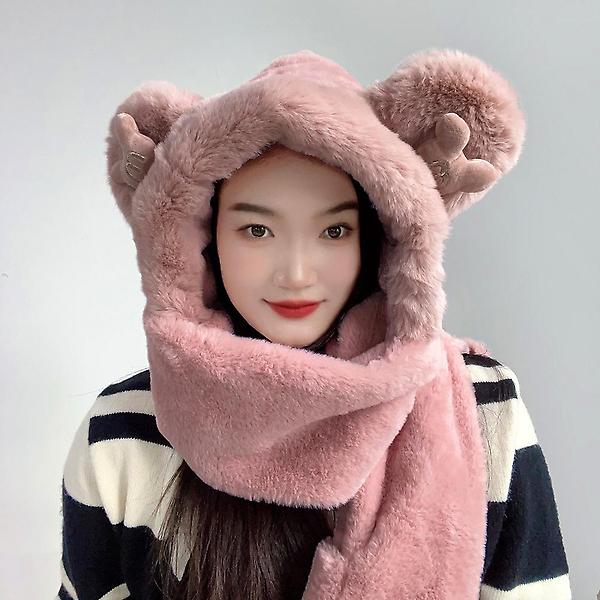  큐티베어 일체형 후드 머플러(핑크)