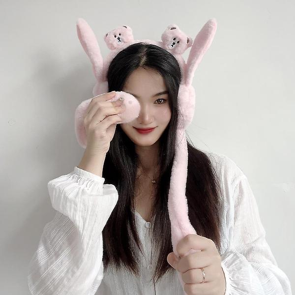  쫑긋 곰돌이 움직이는 귀마개(핑크)