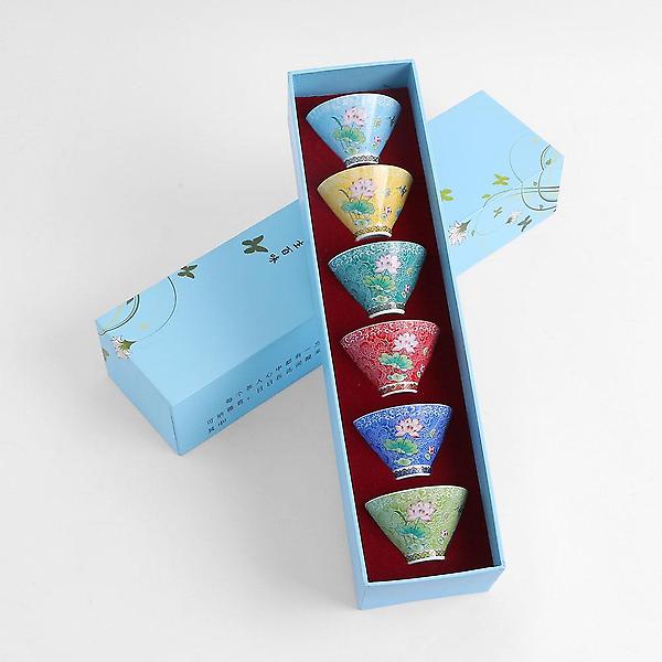  레트로 플라워 다기 찻잔 6p세트(70ml) (연꽃) 사케잔
