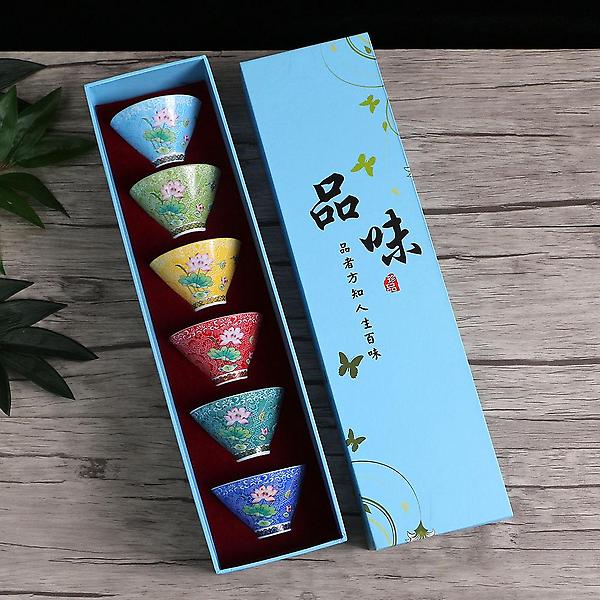  레트로 플라워 다기 찻잔 6p세트(70ml) (연꽃) 사케잔