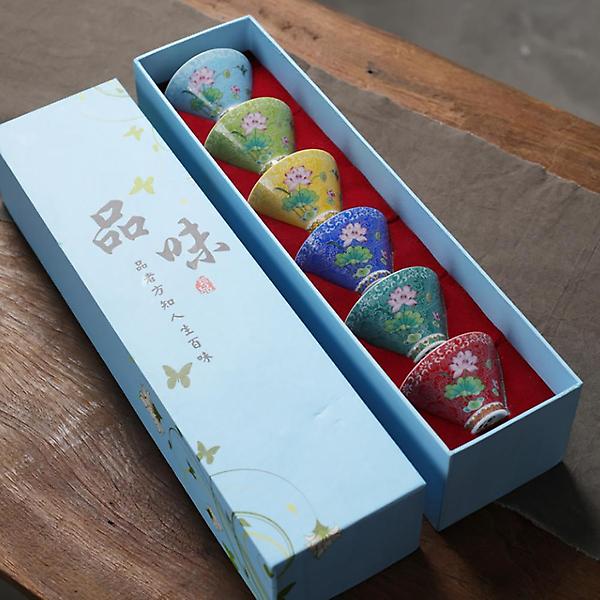  레트로 플라워 다기 찻잔 6p세트(70ml) (연꽃) 사케잔