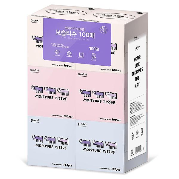  한예지 키스해링 보습 미용티슈 100매 6입 1팩