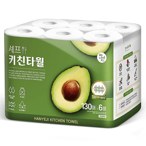  천연펄프 셰프 키친타올 130매 6롤 1팩