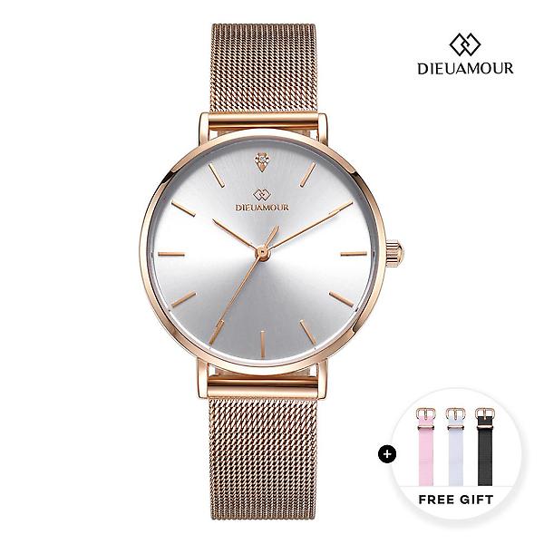  디유아모르 여성 메쉬밴드시계 DAW3301MS-RW 다이아몬드 시계