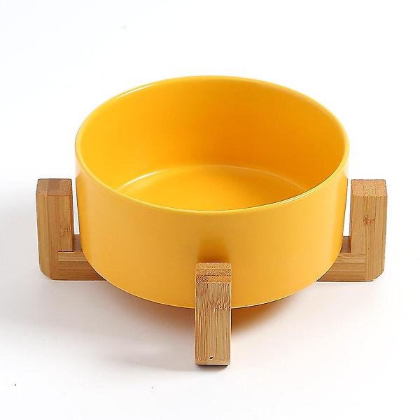  반려동물 우드받침 도자기식기(16cm) (옐로우)