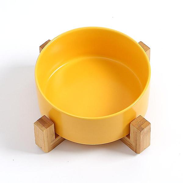  반려동물 우드받침 도자기식기(16cm) (옐로우)