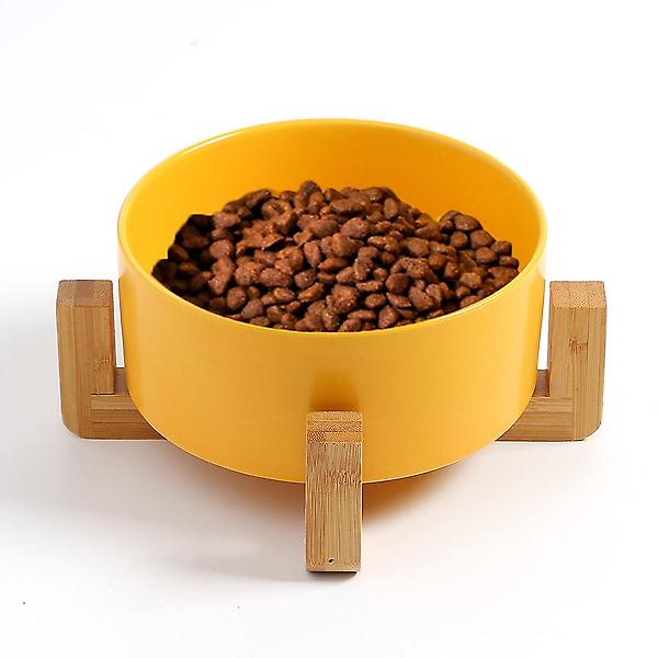  반려동물 우드받침 도자기식기(16cm) (옐로우)