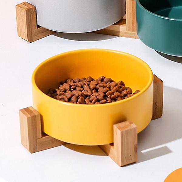  반려동물 우드받침 도자기식기(16cm) (옐로우)