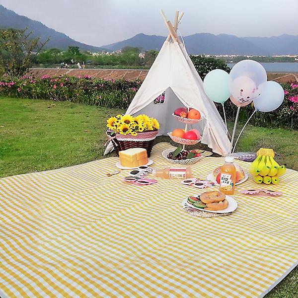  비비드 체크 방수 돗자리 휴대용 피크닉 매트 옐로