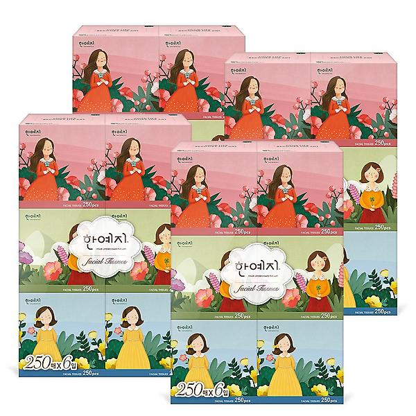  한예지 캐릭터 MINI 천연펄프 미용티슈 250매 6입 3팩
