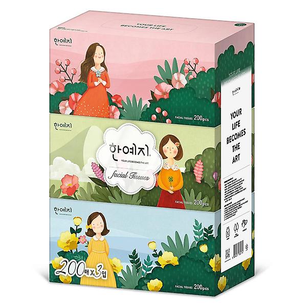 [한예지/HYJ0001] 캐릭터 천연펄프 미용티슈 200매 3입 3팩