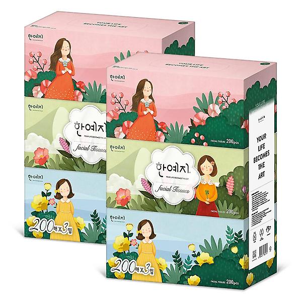  캐릭터 천연펄프 미용티슈 200매 3입 3팩