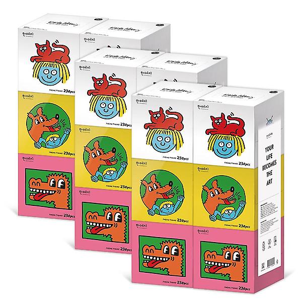  키스해링 KIDS MINI 천연펄프 미용티슈 230매 6입 3팩