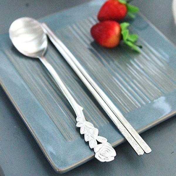  고급스러운 무광 스텐레스 소재 장미 수저세트