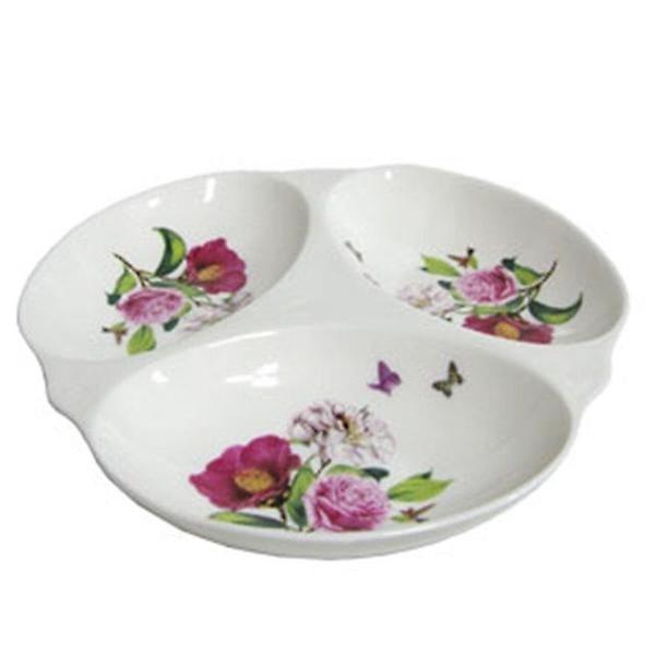  까멜리아 로우커 도자기 3구 나눔접시 25cm 안주 반찬