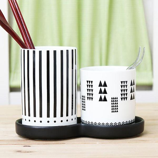  모던라인 도자기 수저통 2단 포인트라인 트라이앵글