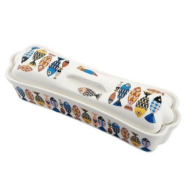  도자기 직사각 수저통(블루피쉬) 수저함