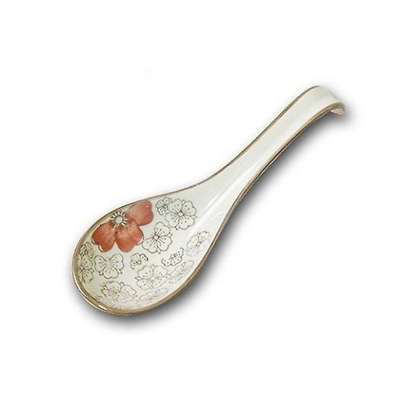  도자재 요리스푼-레드 1p(약5.1x16cm) 꽃무늬