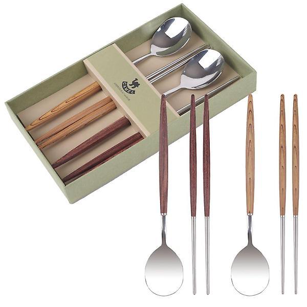  디디샵 커플 수저 세트 2p 우드 핸들