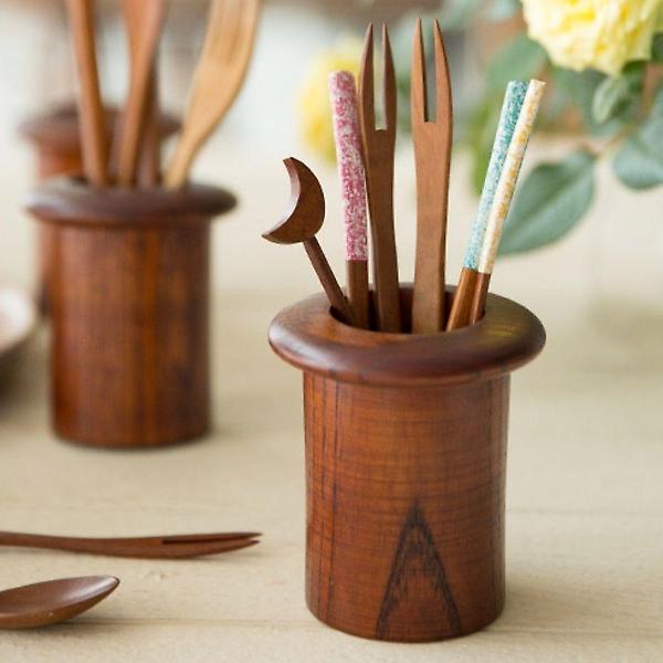  과일나무 옻칠 티스푼 티포크 꽂이 수저통