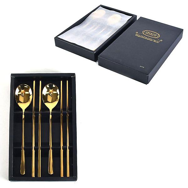  선물용 2인 티타늄 고급 수저세트 8호 골드