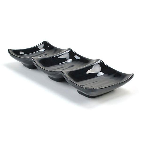  멜라민 3칸 종지 반찬 나눔접시 19.5x8.5cm 6호 블랙