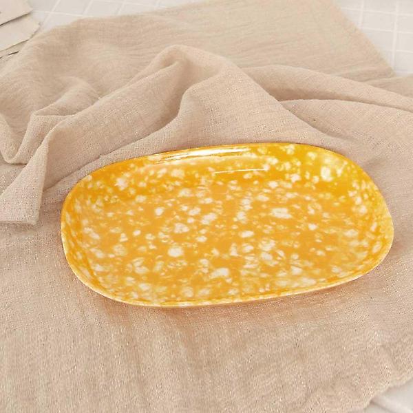  타원 김밥 접시 멜라민 레트로 노랑 그릇 분식집