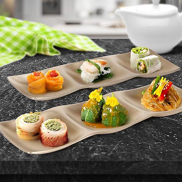  세칸나눔접시 업소용그릇 반찬 유기 세트 직사각 긴