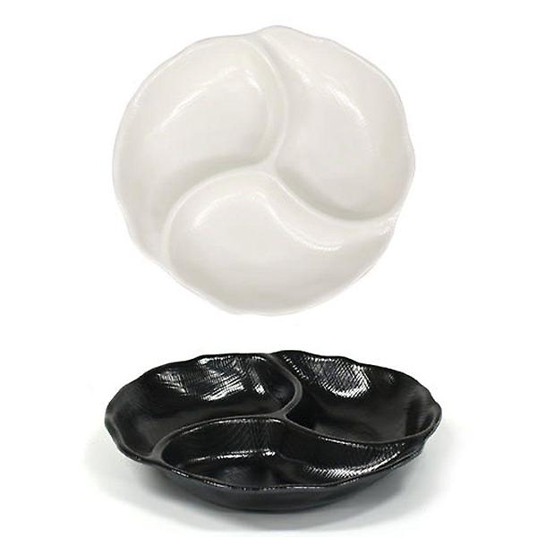  멜라민 3칸 나눔 간식 접시 반찬그릇 22.4cm 9호 크림