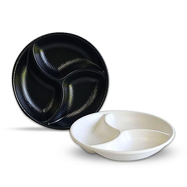  멜라민 한정식 3칸 나눔접시 반찬그릇 17cm 6호 블랙