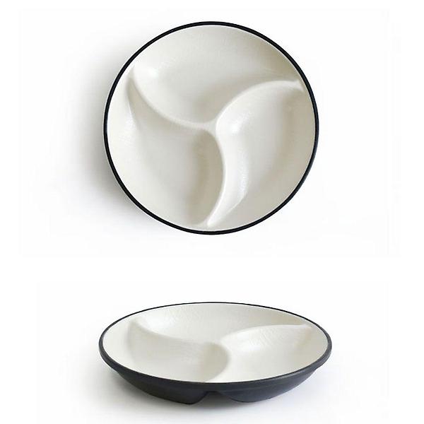  투톤 멜라민 3칸 나눔접시 안주 반찬 접시 16.8cm 8호