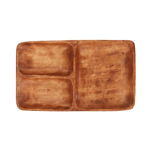  아카시아 원목 직사각 정 3절 접시 1P 우드 나무 그릇