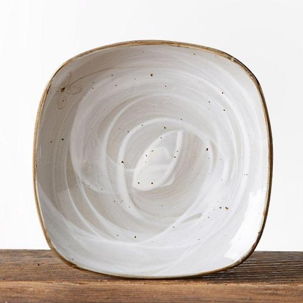  이천도자기 미색꽃 사각부페 접시 5호 26.5cm 그릇