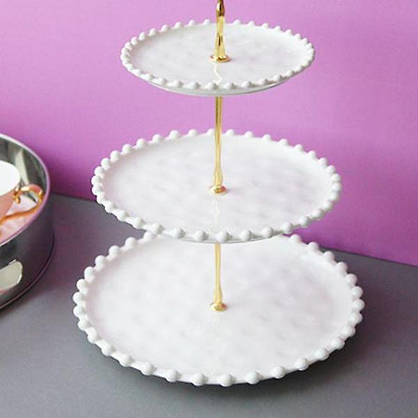  폴카도트 3단 케이크스탠드 접시 파티플레이트