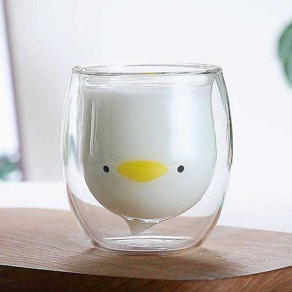  (로하티) 행복카페 이중 유리컵 깜찍오리 내열 동물컵