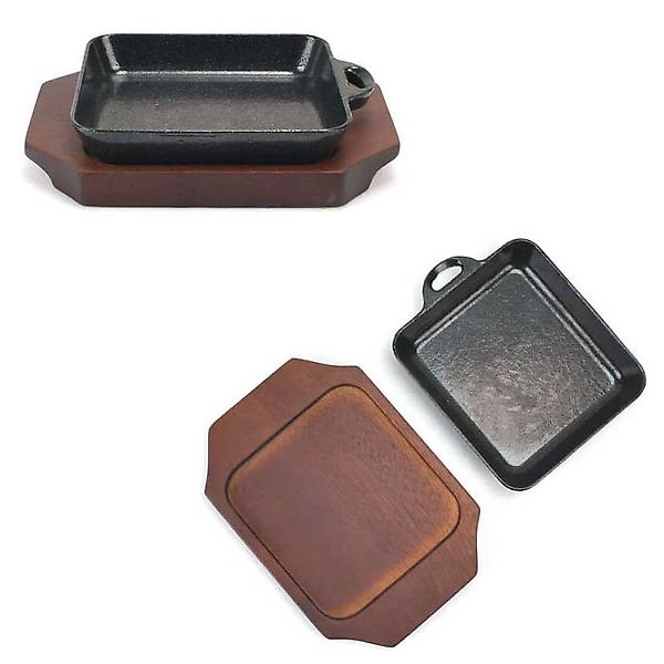  사각 스테이크 철판 무쇠팬 주물팬 34호 목판포함