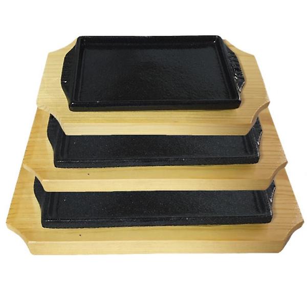  사각 맥반석 주물 스테이크판 3종 원목받침 함박 주방