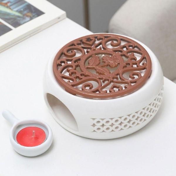  화이트 브론즈 플라워 무쇠 도자기 티 워머 티포트 컵